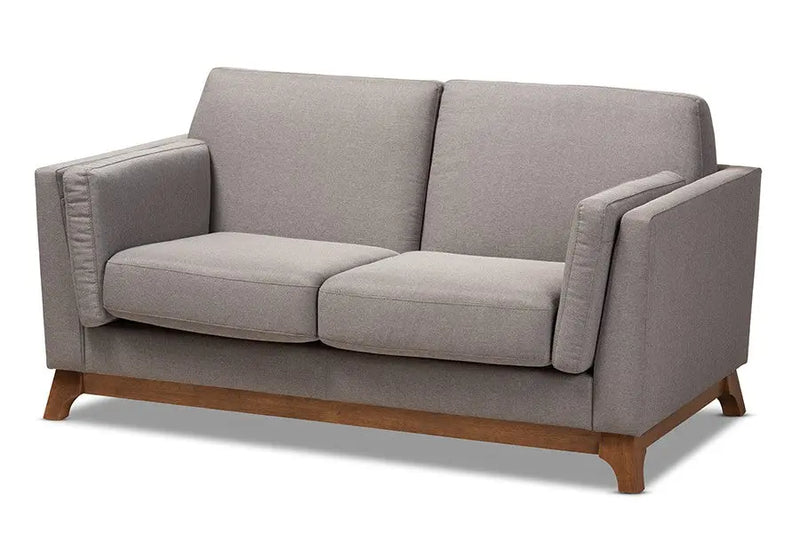 Sava Grey Fabric Upholstered Walnut Wood 2-Seater Loveseat iHome Studio