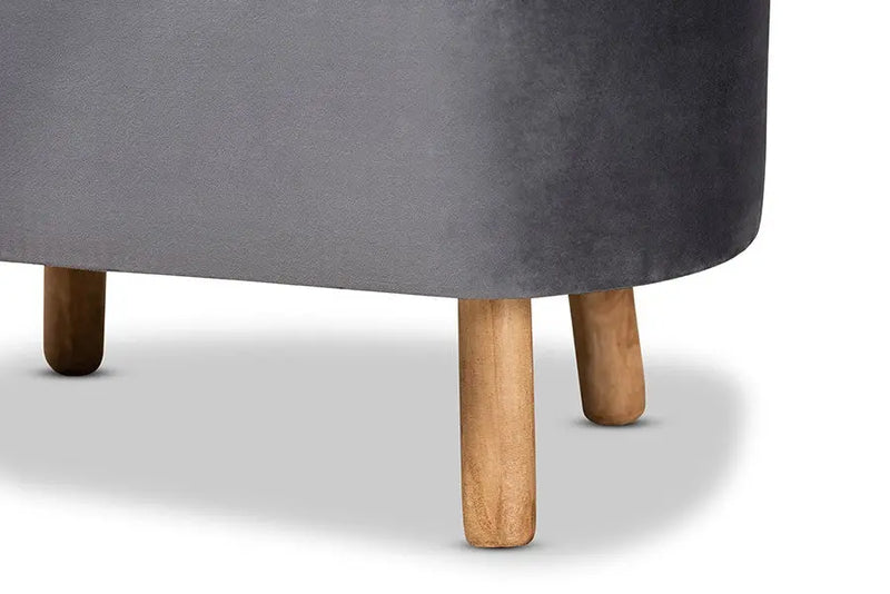 Sawyer Grey Velvet Fabric Upholstered Wood Ottoman iHome Studio