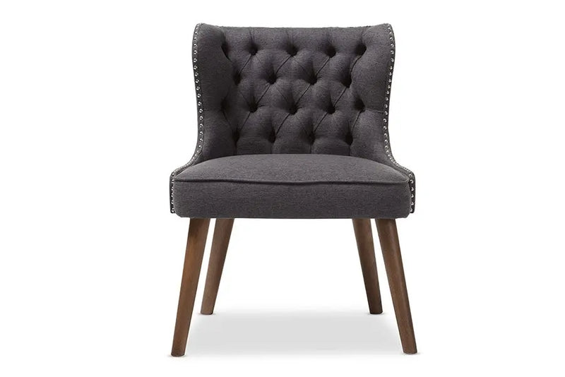 Scarlett Brown Wood and Dark Grey Fabric Upholstered Button-Tufting 1-Seater Accent Chair iHome Studio