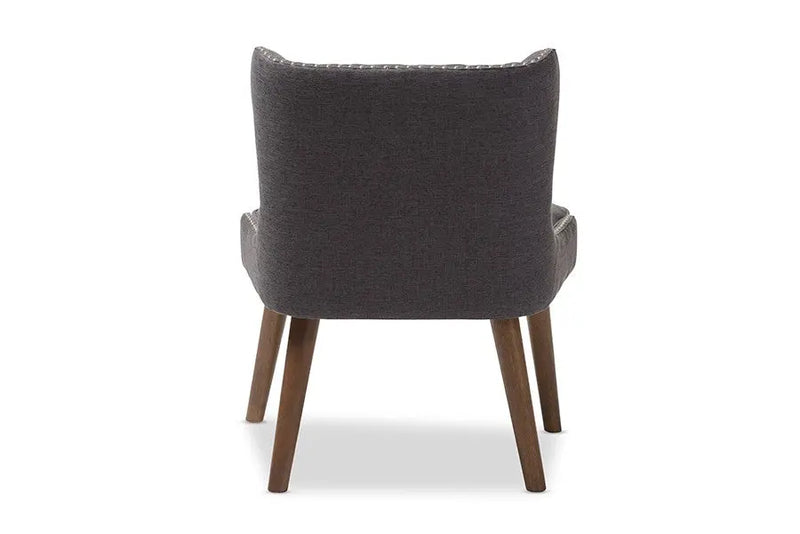 Scarlett Brown Wood and Dark Grey Fabric Upholstered Button-Tufting 1-Seater Accent Chair iHome Studio