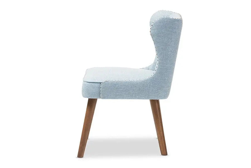 Scarlett Brown Wood and Light Blue Fabric Upholstered Button-Tufting 1-Seater Accent Chair iHome Studio