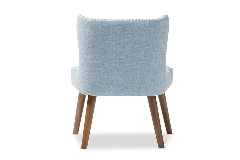 Scarlett Brown Wood and Light Blue Fabric Upholstered Button-Tufting 1-Seater Accent Chair iHome Studio