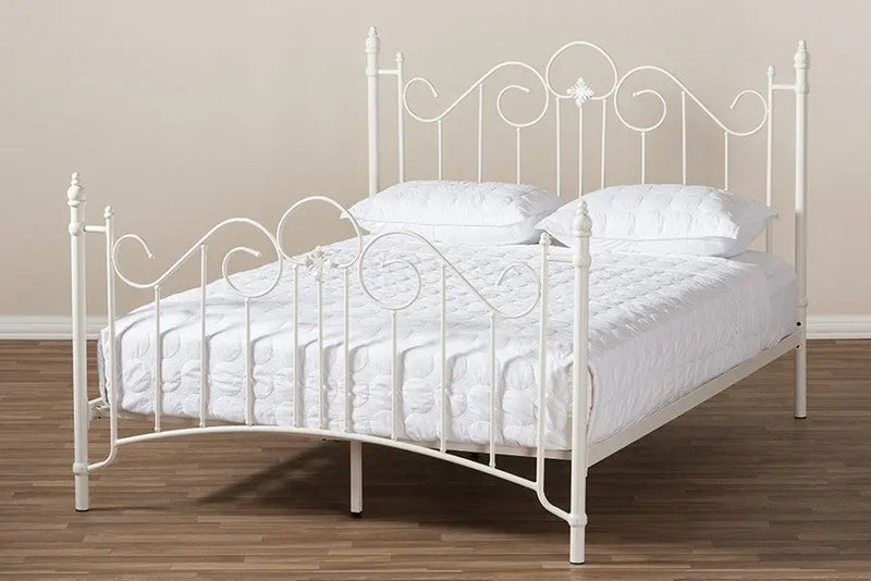 Scarlett White Finished Metal Platform Bed w/Curved Headboard (Full) iHome Studio