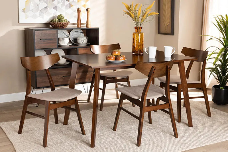 Sheffield Light Beige Fabric Upholstered/Walnut Brown Finished Wood 5pcs Dining Set, Rectangular Table top iHome Studio