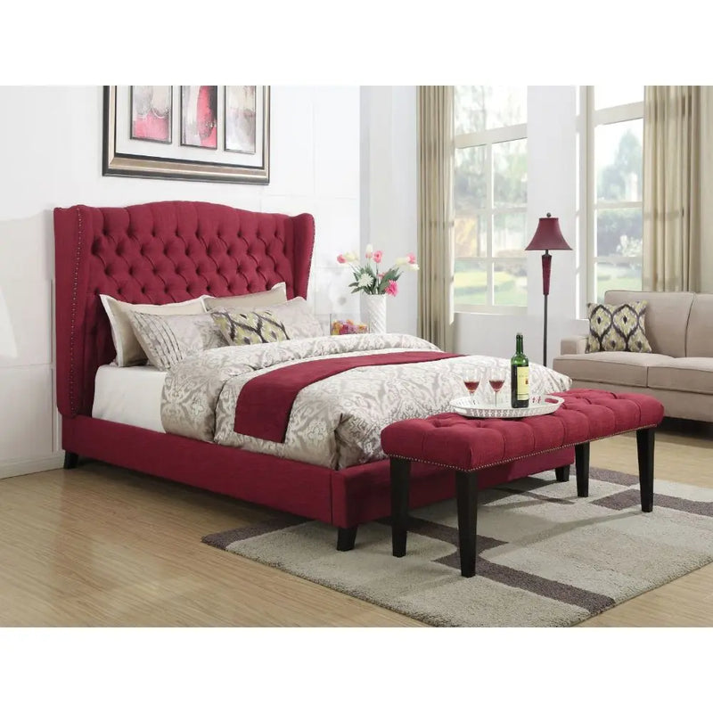 Shelby King Bed, Red Linen iHome Studio