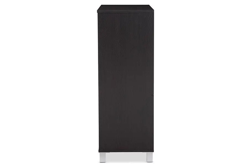 Shirley Modern and Contemporary Dark Brown Wood 2-Door Shoe Cabinet with Open Shelves iHome Studio