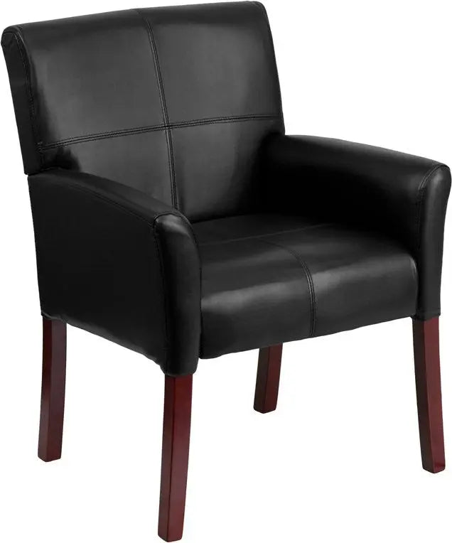 Silkeborg Black Leather Executive Side Reception/Guest Chair w/Mahogany Legs iHome Studio