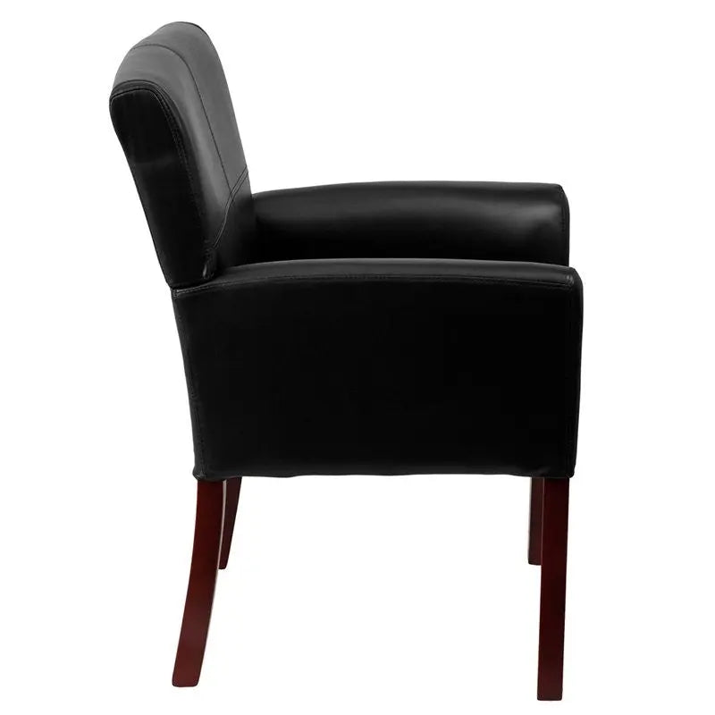 Silkeborg Black Leather Executive Side Reception/Guest Chair w/Mahogany Legs iHome Studio