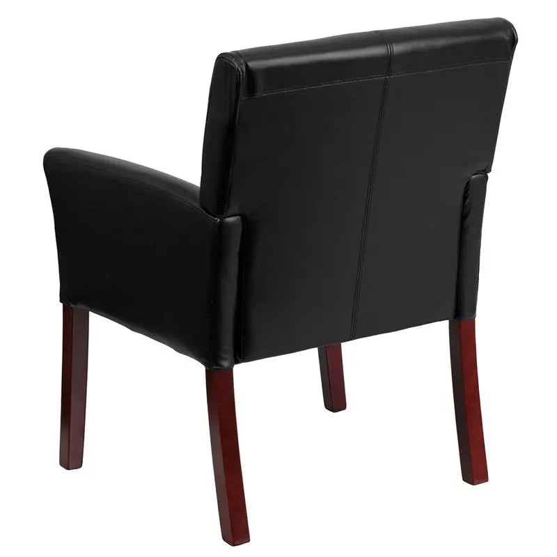 Silkeborg Black Leather Executive Side Reception/Guest Chair w/Mahogany Legs iHome Studio