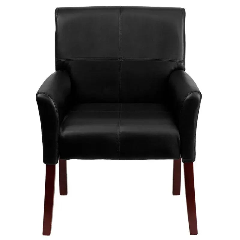 Silkeborg Black Leather Executive Side Reception/Guest Chair w/Mahogany Legs iHome Studio