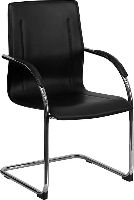 Silkeborg Black Vinyl Side Reception/Guest Chair w/Chrome Sled Base iHome Studio