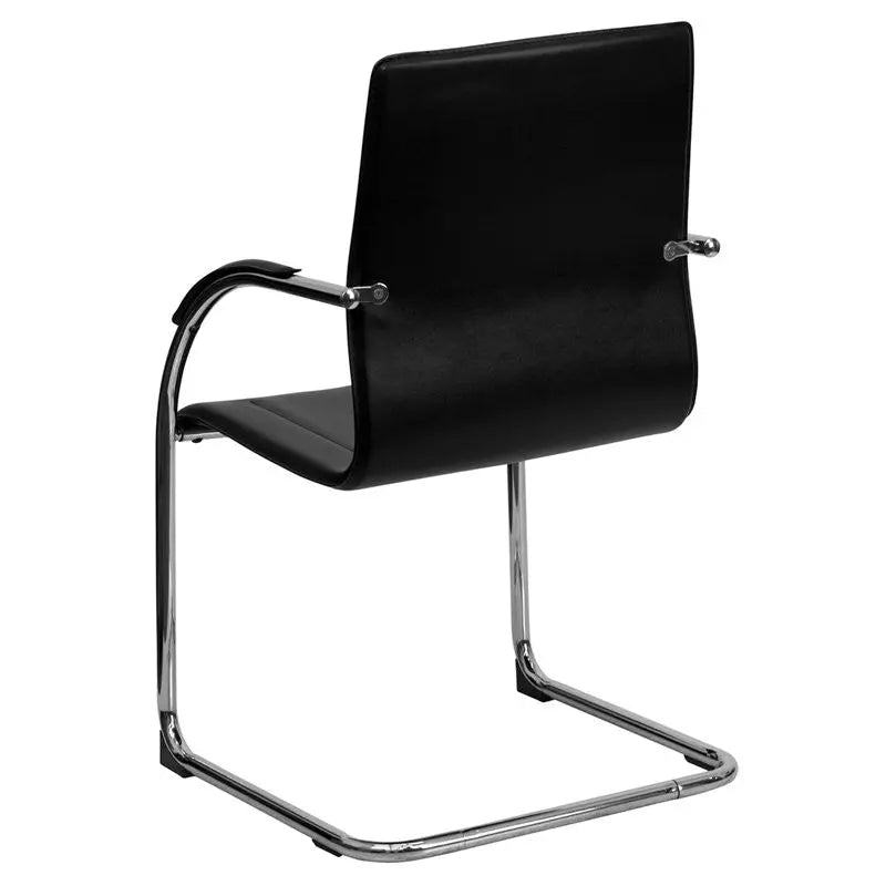 Silkeborg Black Vinyl Side Reception/Guest Chair w/Chrome Sled Base iHome Studio