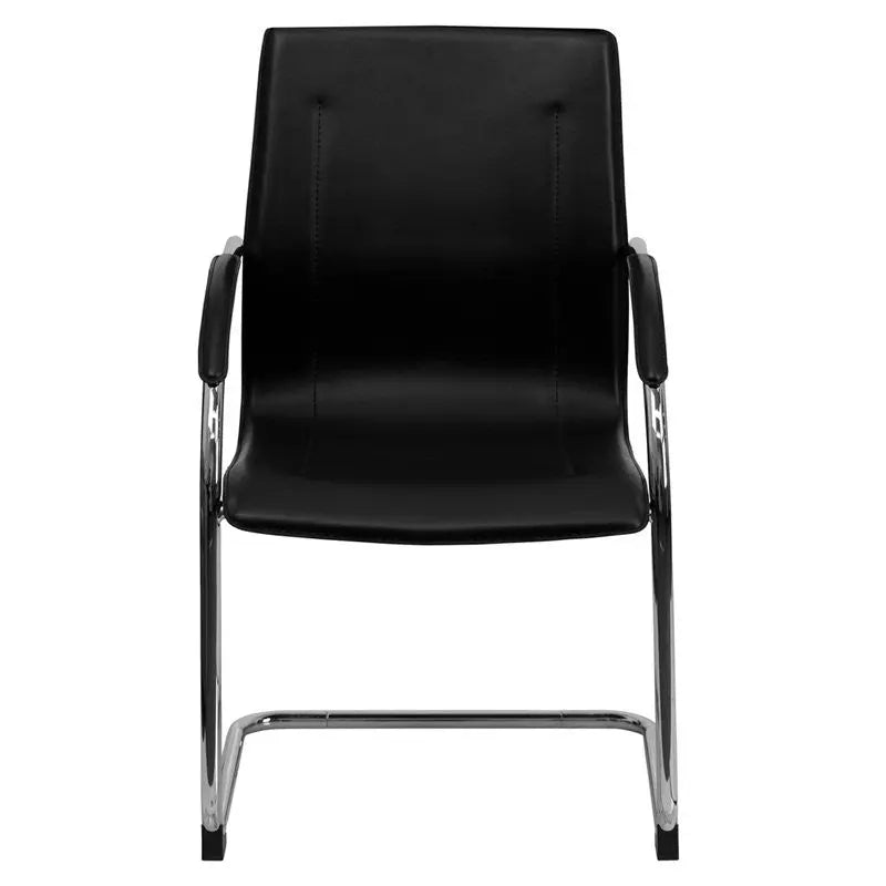 Silkeborg Black Vinyl Side Reception/Guest Chair w/Chrome Sled Base iHome Studio