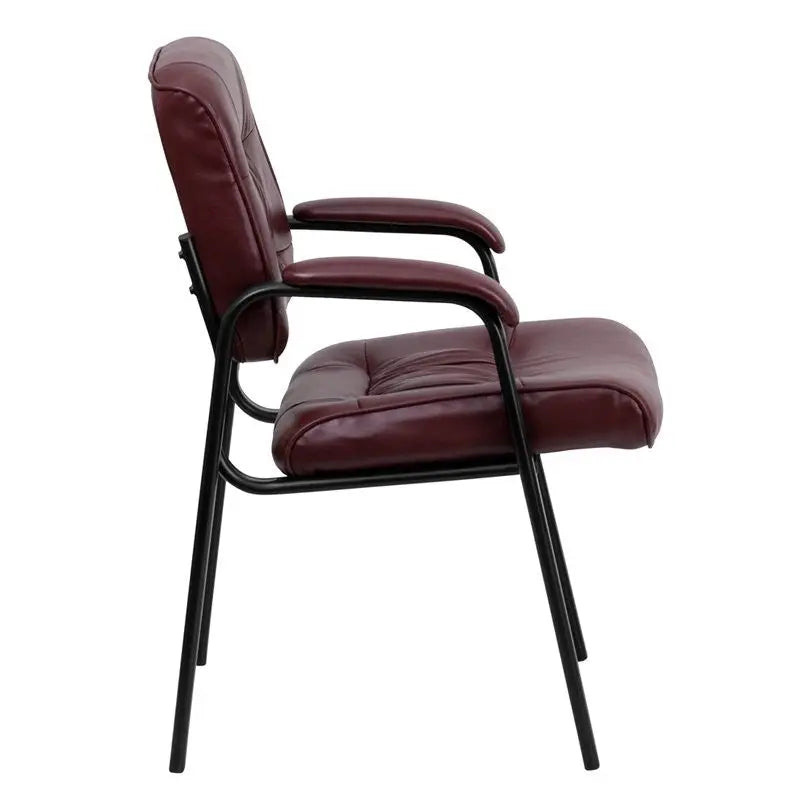 Silkeborg Burgundy Leather Executive Side Reception/Guest Chair w/Black Frame iHome Studio