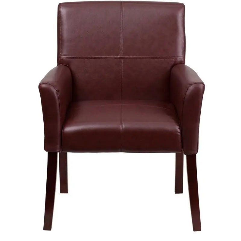 Silkeborg Burgundy Leather Executive Side Reception/Guest Chair w/Mahogany Legs iHome Studio