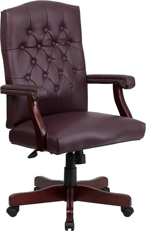 Silkeborg Burgundy Leather Executive Swivel Chair w/Arms iHome Studio