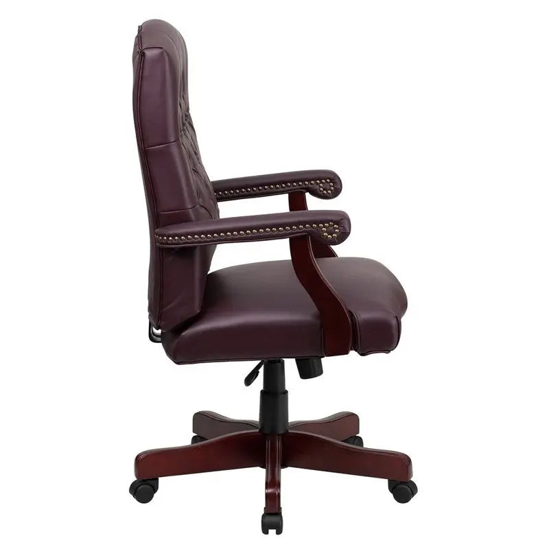 Silkeborg Burgundy Leather Executive Swivel Chair w/Arms iHome Studio