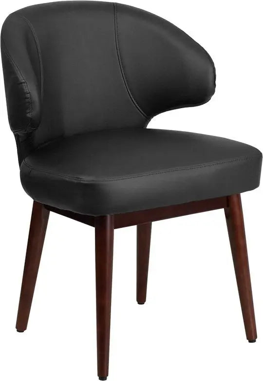 Silkeborg Comfort Black Leather Side Reception/Guest Chair w/Walnut Legs iHome Studio