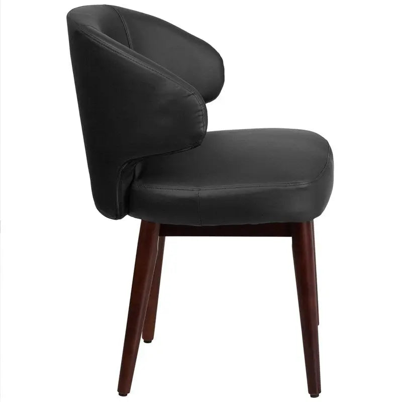 Silkeborg Comfort Black Leather Side Reception/Guest Chair w/Walnut Legs iHome Studio