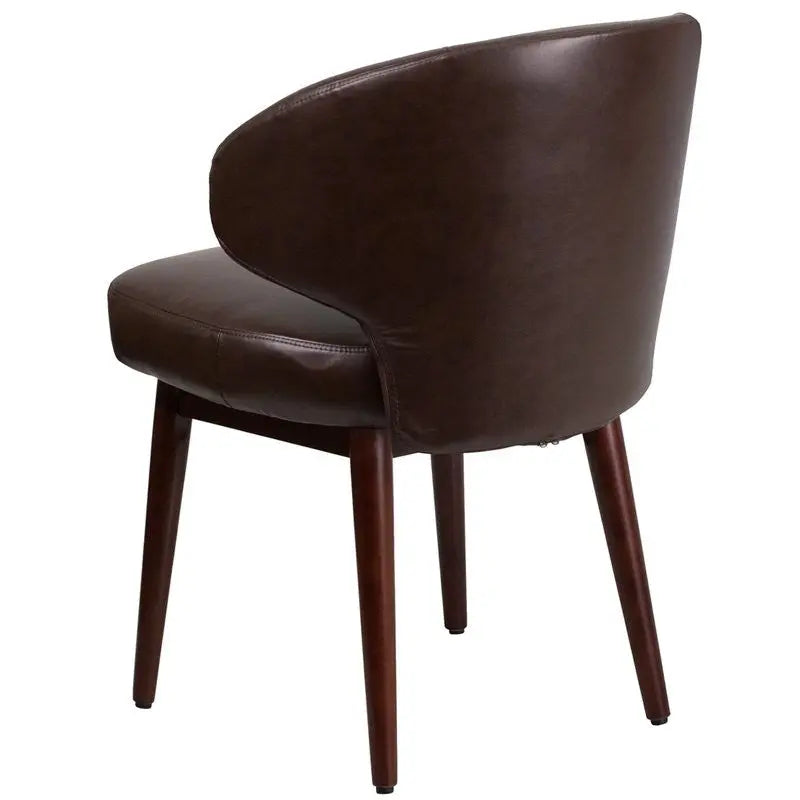 Silkeborg Curved Back Brown Leather Side Reception/Guest Chair w/Walnut Legs iHome Studio