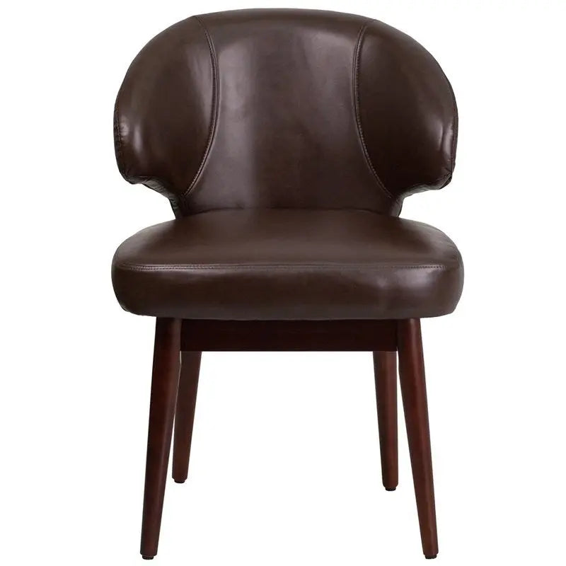 Silkeborg Curved Back Brown Leather Side Reception/Guest Chair w/Walnut Legs iHome Studio