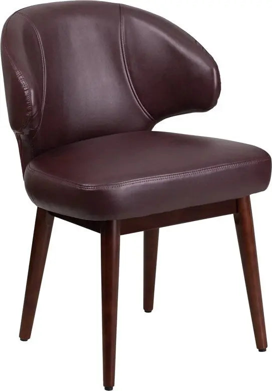 Silkeborg Curved Back Burgundy Leather Side Reception/Guest Chair w/Walnut Legs iHome Studio