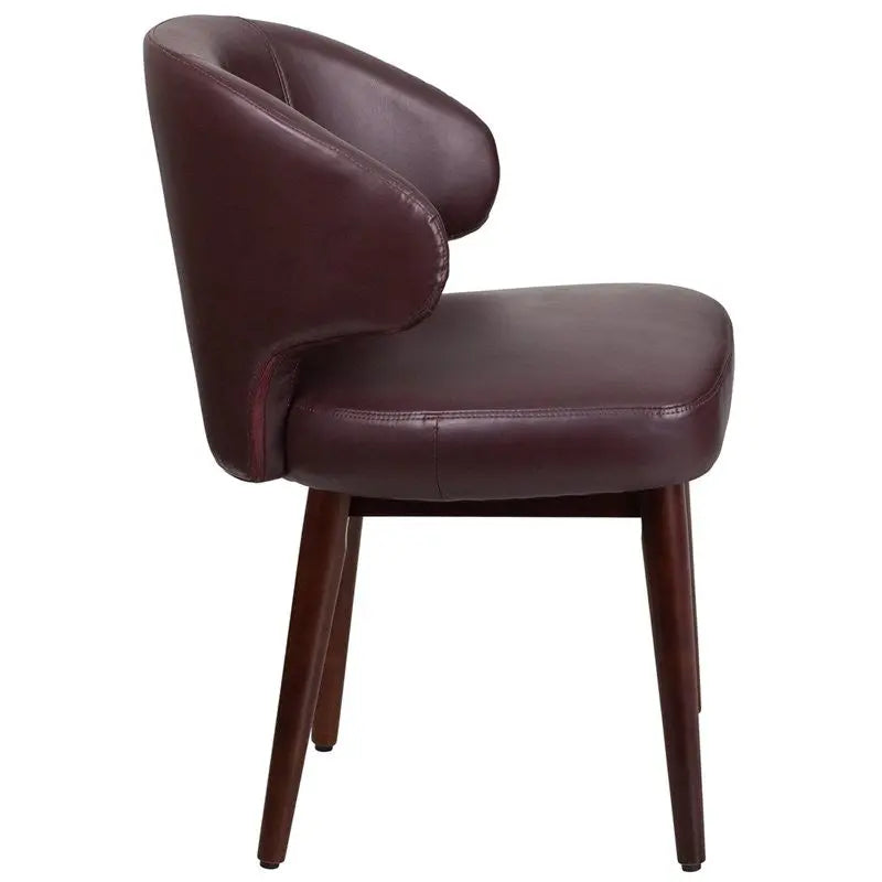 Silkeborg Curved Back Burgundy Leather Side Reception/Guest Chair w/Walnut Legs iHome Studio