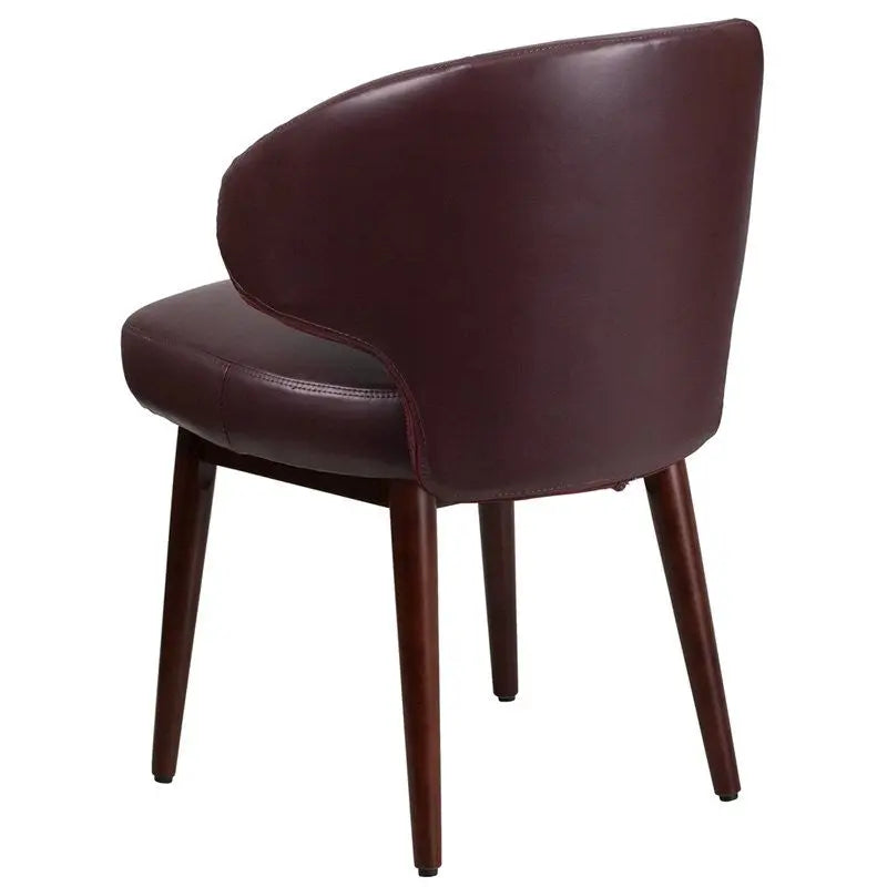 Silkeborg Curved Back Burgundy Leather Side Reception/Guest Chair w/Walnut Legs iHome Studio