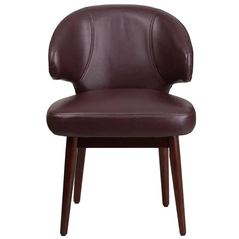 Silkeborg Curved Back Burgundy Leather Side Reception/Guest Chair w/Walnut Legs iHome Studio