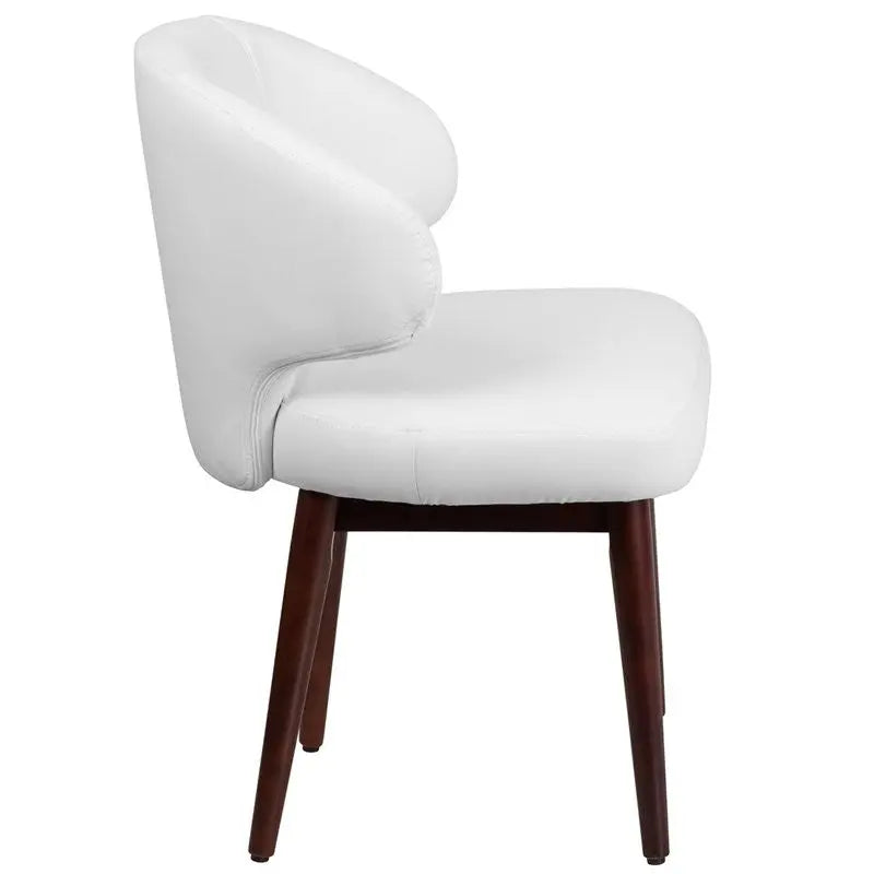 Silkeborg Curved Back White Leather Side Reception/Guest Chair w/Walnut Legs iHome Studio