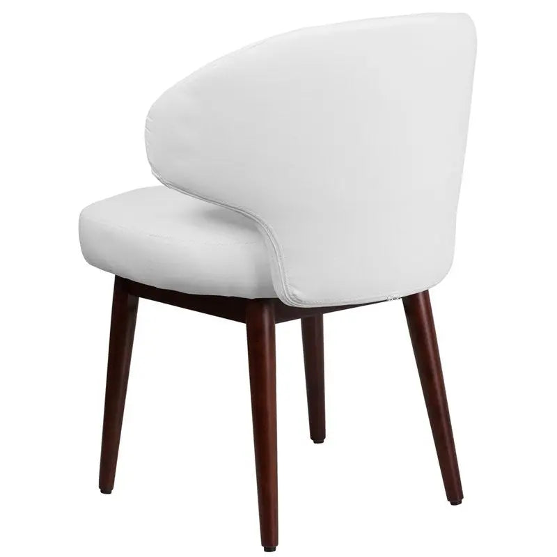 Silkeborg Curved Back White Leather Side Reception/Guest Chair w/Walnut Legs iHome Studio