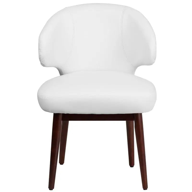 Silkeborg Curved Back White Leather Side Reception/Guest Chair w/Walnut Legs iHome Studio