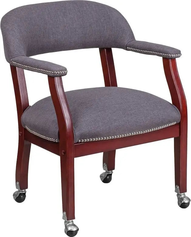 Silkeborg Gray Fabric Luxurious Conference Chair w/Silver Trim Nails & Casters iHome Studio