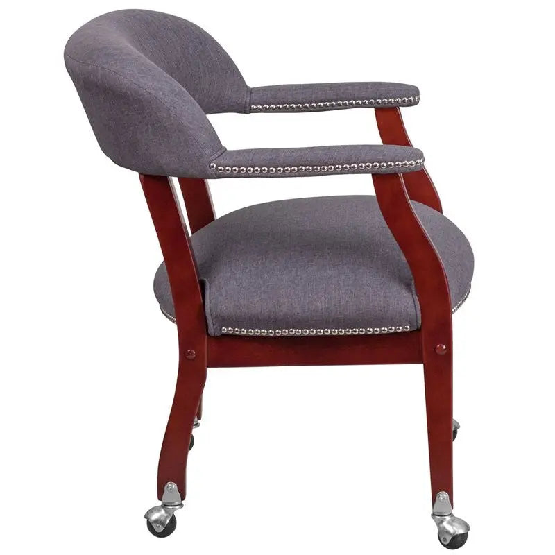 Silkeborg Gray Fabric Luxurious Conference Chair w/Silver Trim Nails & Casters iHome Studio