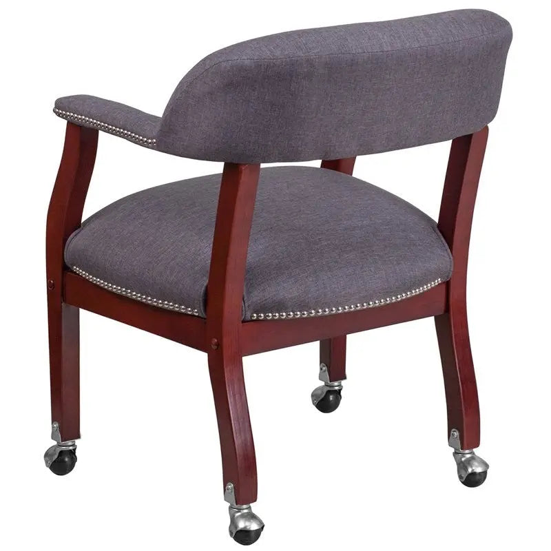 Silkeborg Gray Fabric Luxurious Conference Chair w/Silver Trim Nails & Casters iHome Studio