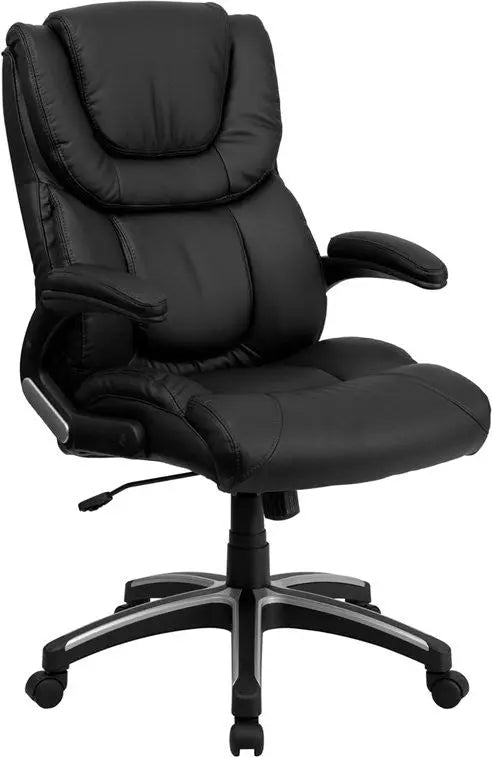 Silkeborg High-Back Black Leather Contoured Executive Swivel Chair w/Arms iHome Studio