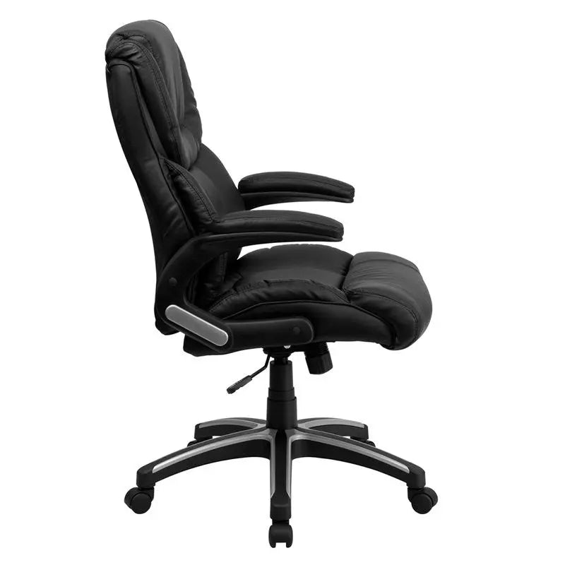 Silkeborg High-Back Black Leather Contoured Executive Swivel Chair w/Arms iHome Studio