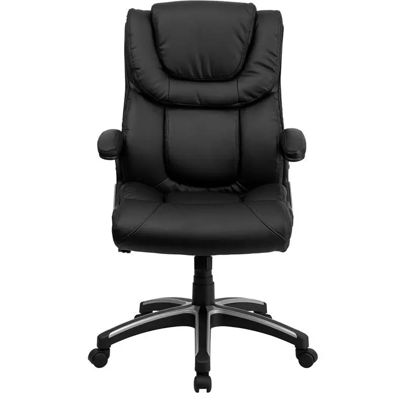 Silkeborg High-Back Black Leather Contoured Executive Swivel Chair w/Arms iHome Studio