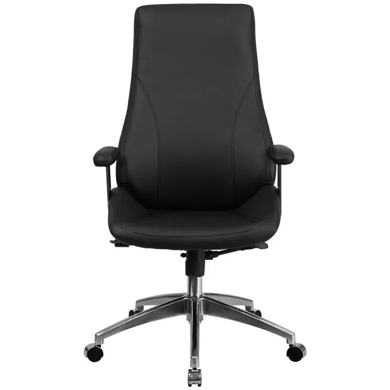Silkeborg High-Back Black Leather Executive 360deg Swivel Chair w/Arms iHome Studio