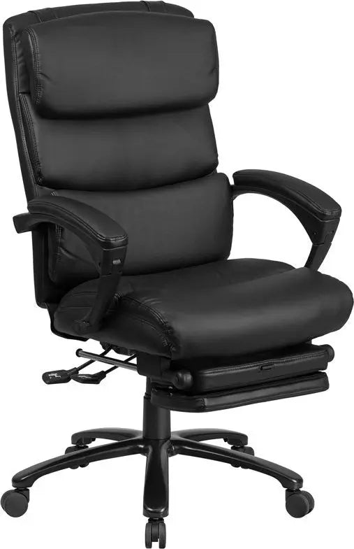 Silkeborg High-Back Black Leather Executive Reclining Swivel Chair, Padded Arms iHome Studio