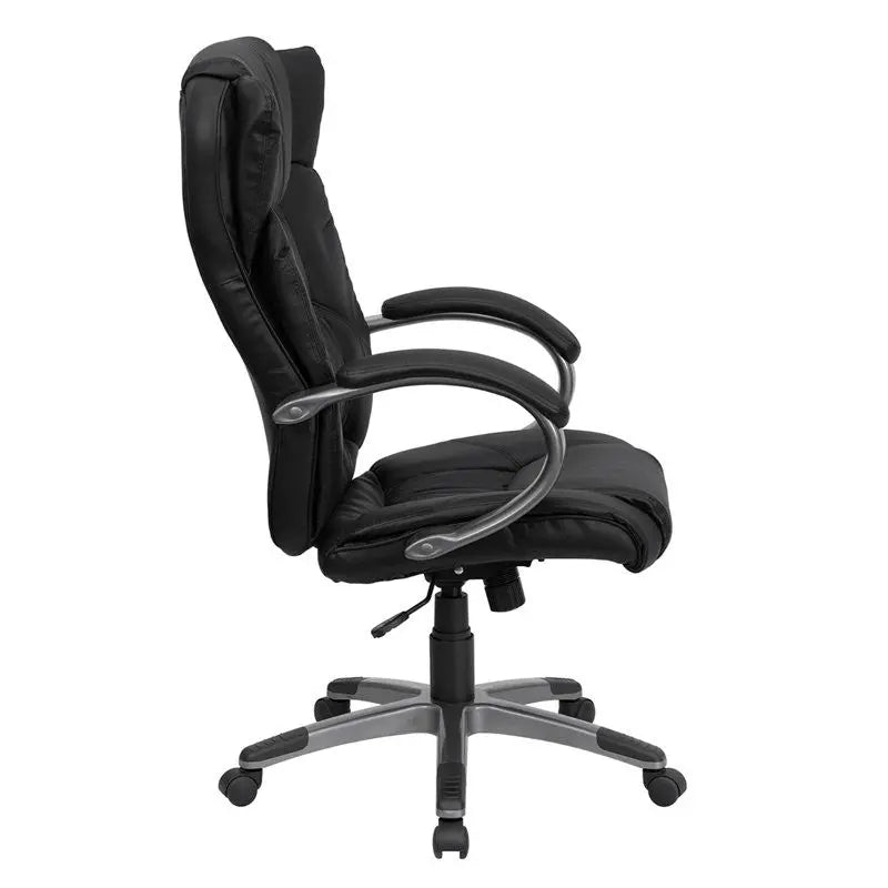 Silkeborg High-Back Black Leather Executive Swivel Chair w/Arms iHome Studio