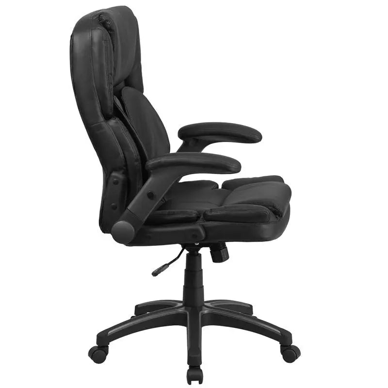Silkeborg High-Back Black Leather Executive Swivel Chair w/Flip-Up Arms iHome Studio