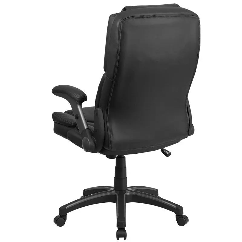 Silkeborg High-Back Black Leather Executive Swivel Chair w/Flip-Up Arms iHome Studio