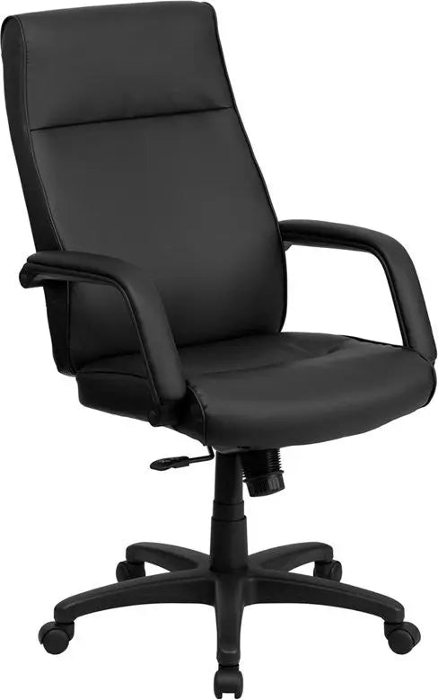 Silkeborg High-Back Black Leather Executive Swivel Chair w/Foam Padding, Arms iHome Studio