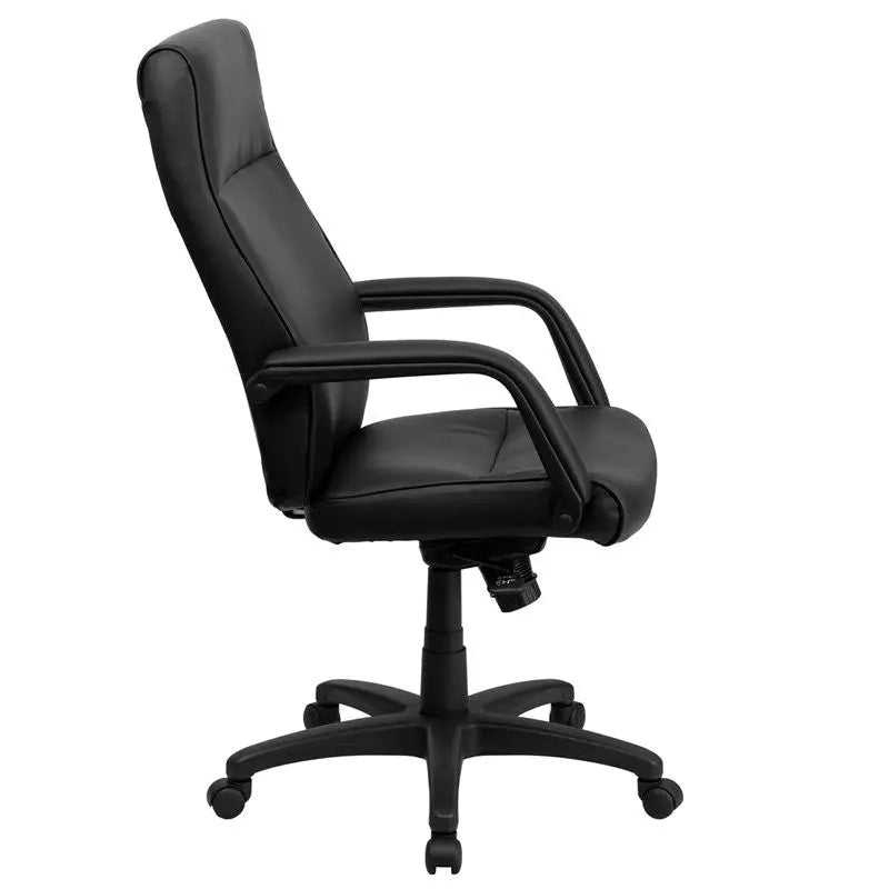 Silkeborg High-Back Black Leather Executive Swivel Chair w/Foam Padding, Arms iHome Studio
