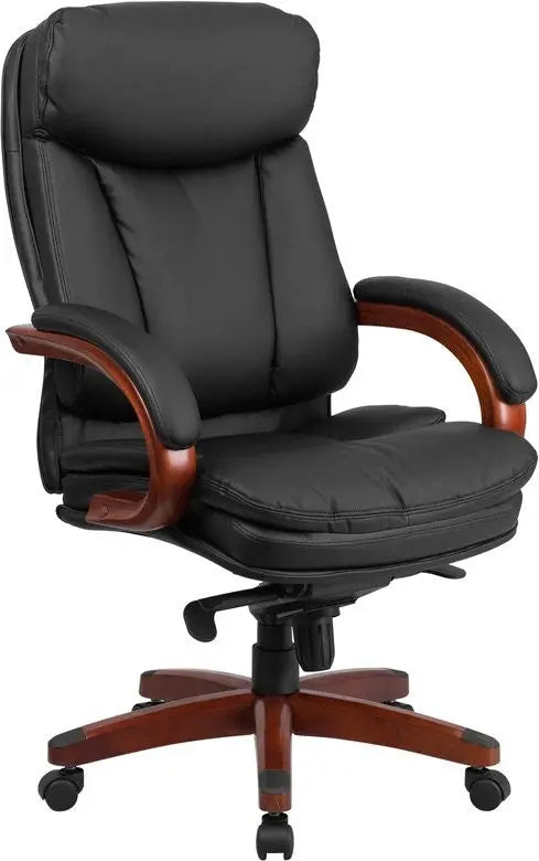 Silkeborg High-Back Black Leather Executive Swivel Chair w/Height Adj, Arms iHome Studio