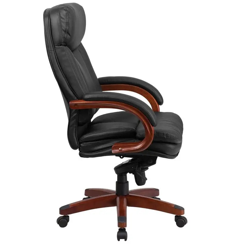 Silkeborg High-Back Black Leather Executive Swivel Chair w/Height Adj, Arms iHome Studio