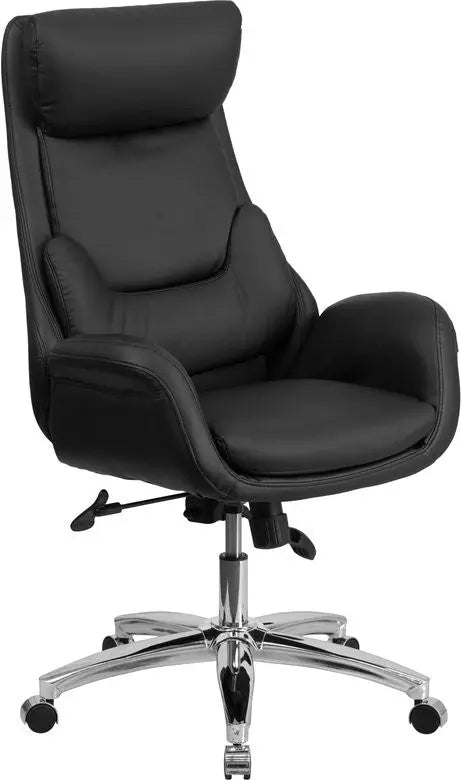 Silkeborg High-Back Black Leather Executive Swivel Chair w/Lumbar Pillow & Arms iHome Studio