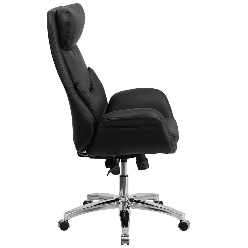 Silkeborg High-Back Black Leather Executive Swivel Chair w/Lumbar Pillow & Arms iHome Studio