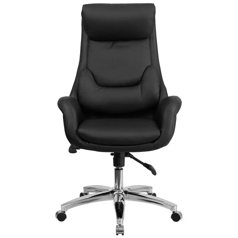 Silkeborg High-Back Black Leather Executive Swivel Chair w/Lumbar Pillow & Arms iHome Studio